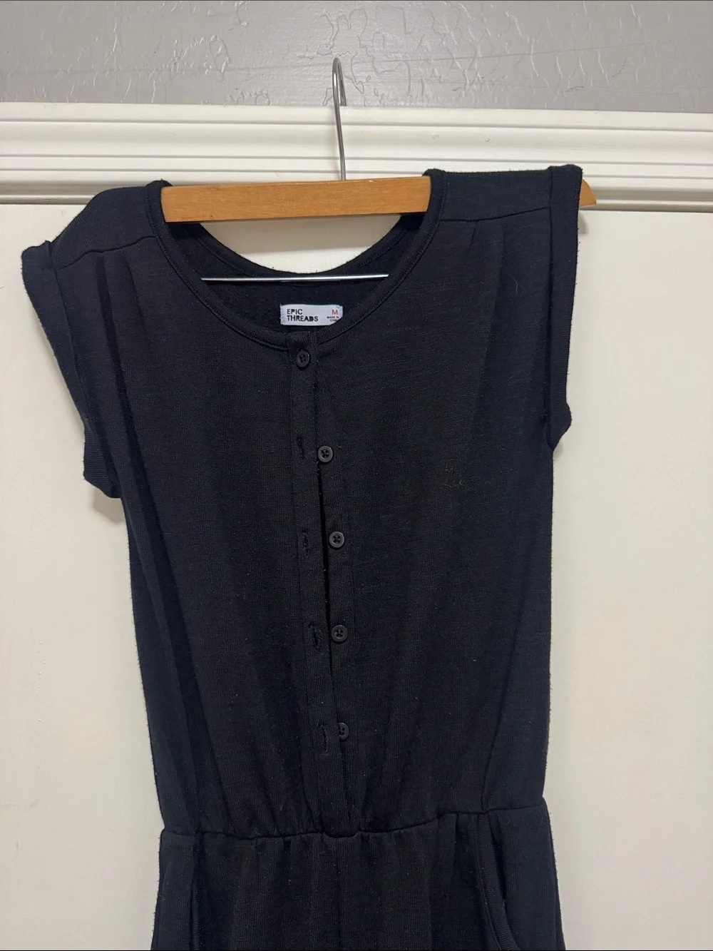 Epic Threads Black Sleeveless Button-Front One-Piece